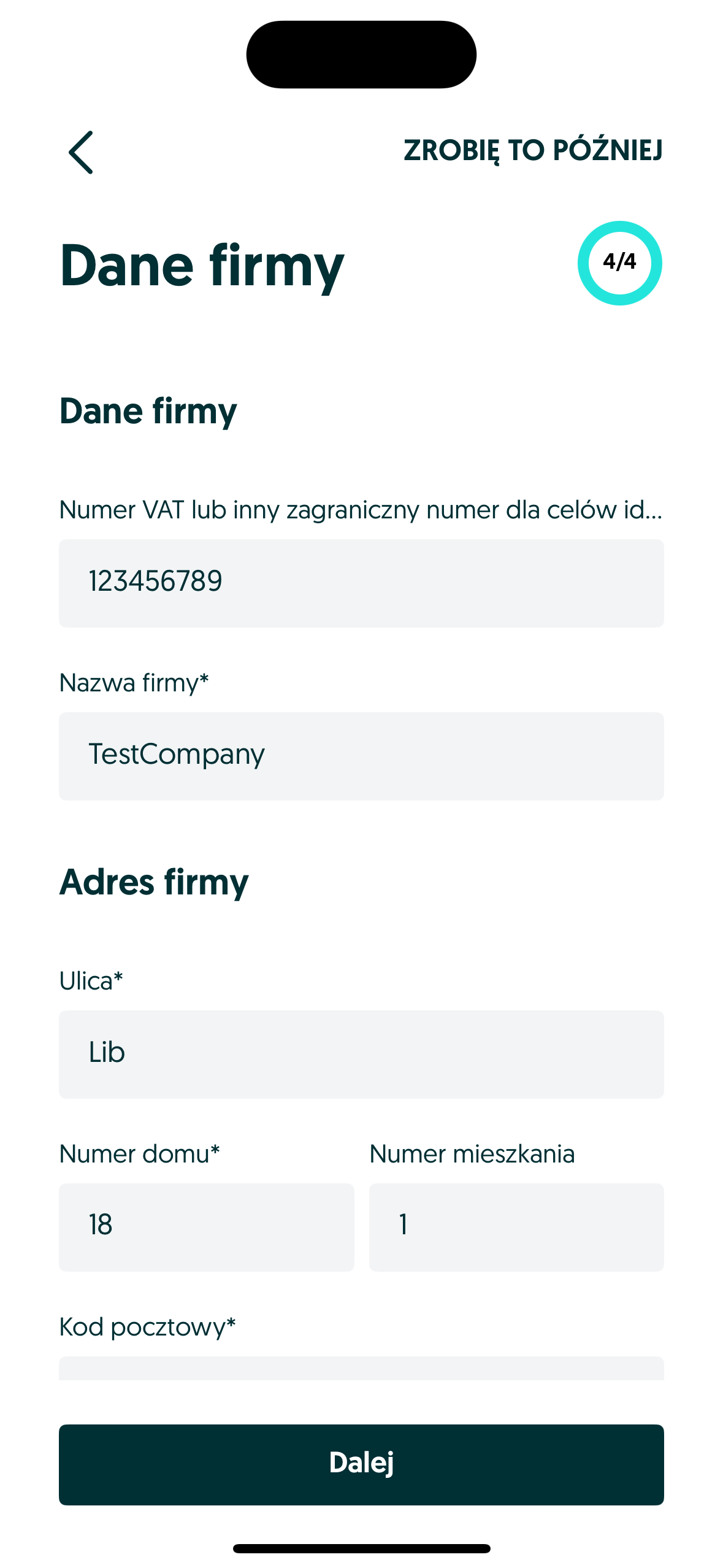 VAT, address and other company data